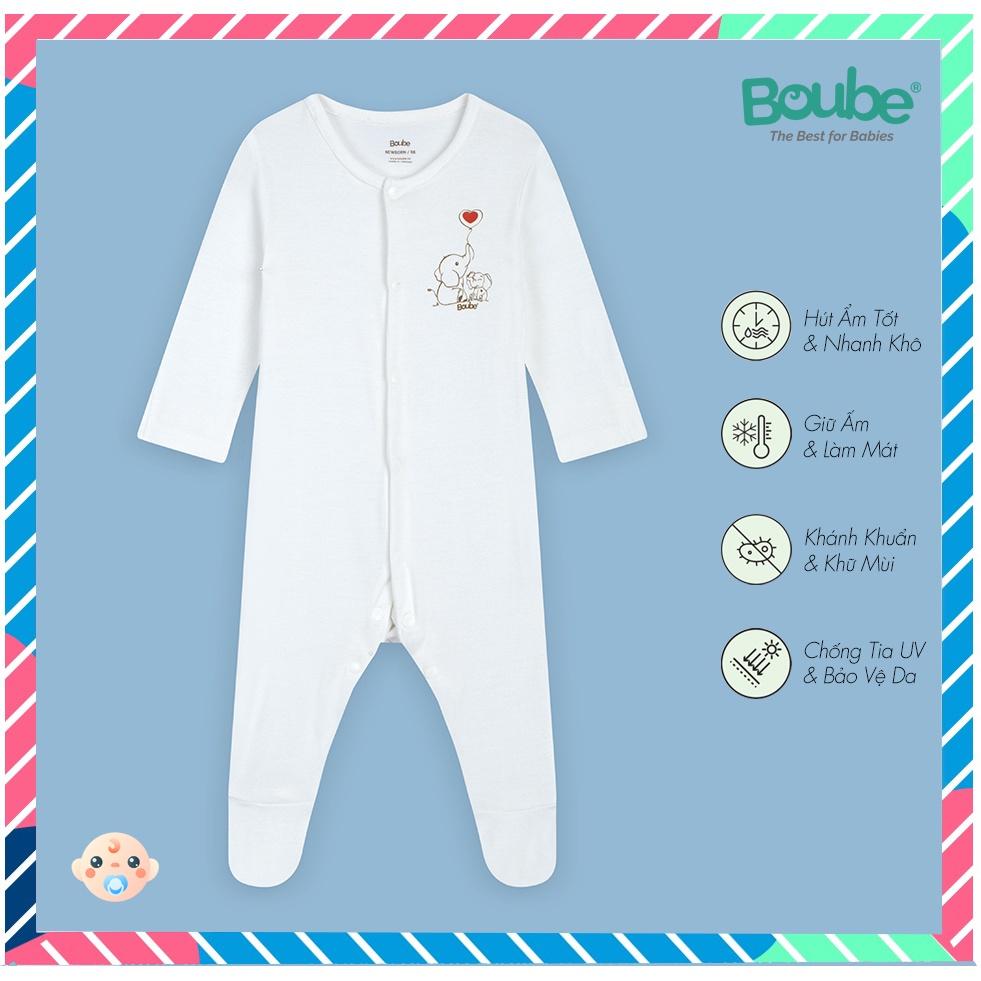 Bộ liền thân cài thẳng dài tay màu trắng Boube - Chất liệu Petit thoáng mát - Size Newborn