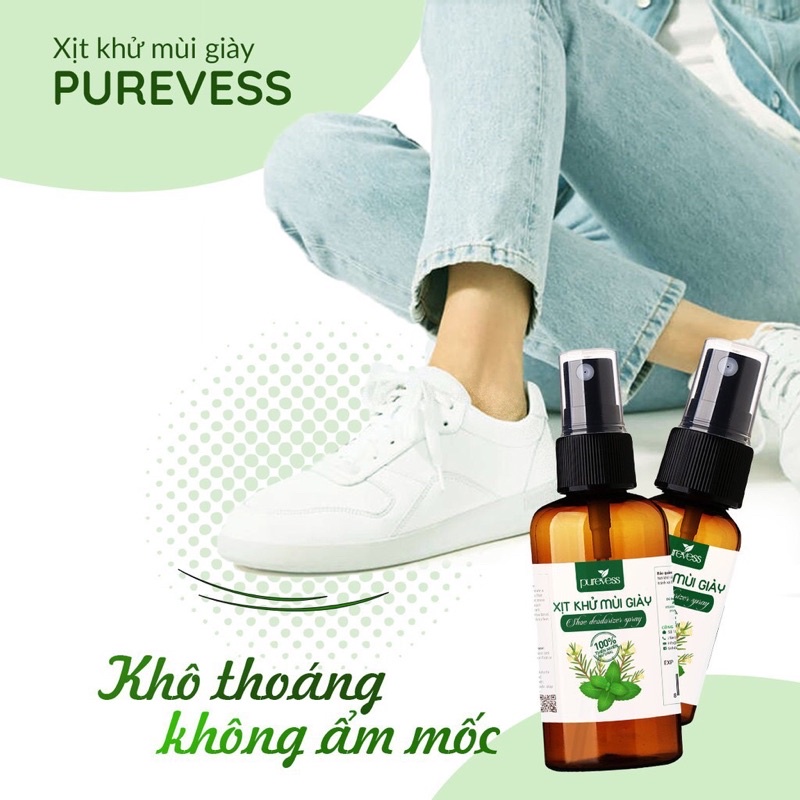 Xịt khử mùi giày Purevess tinh chất bạc hà the mát và tràm trà an toàn cho da