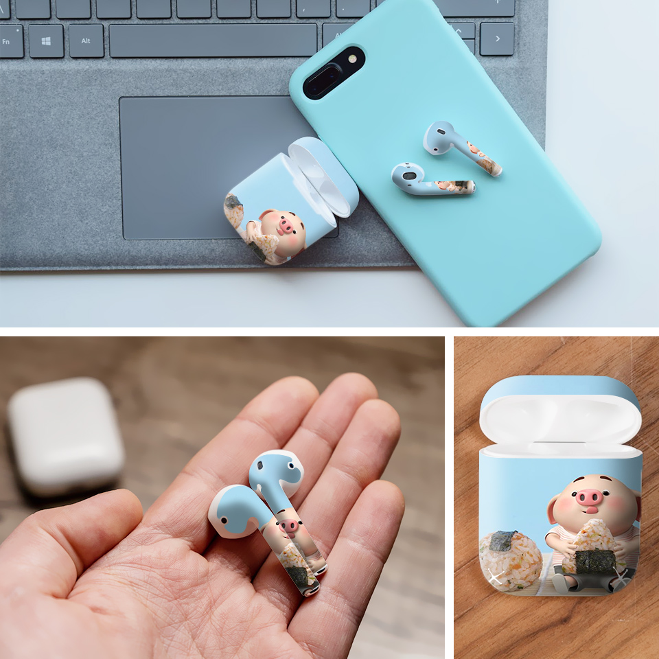 Miếng dán skin chống bẩn cho tai nghe AirPods in hình Heo con dễ thương - HEO2k19 - 161 (bản không dây 1 và 2)