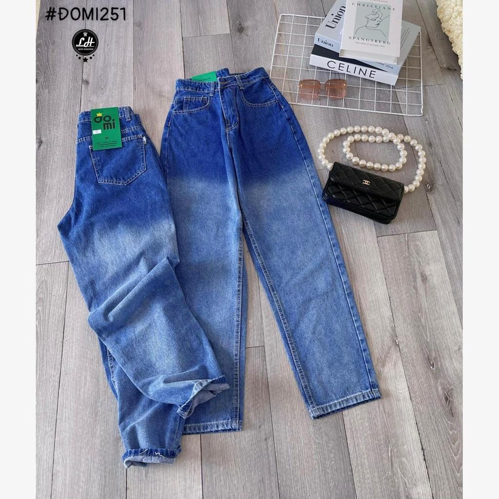 Quần bò baggy màu xanh loang trơn đơn giản cho nàng Lê Huy fashion Ms 251
