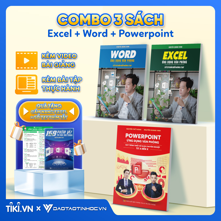 Combo 3 Sách Excel - Word - PowerPoint Ứng Dụng Văn Phòng Có Kèm Khoá Học Online ĐÀO TẠO TIN HỌC
