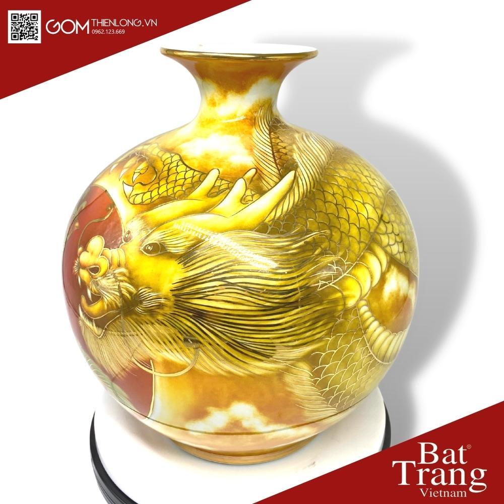 Bình Hút Tài Lộc Vẽ Vàng 3D Long Phụng Vờn Mây - Hàng Kỹ Độc Bản - Bình Hút Lộc Bát Tràng - Gốm Thiên Long