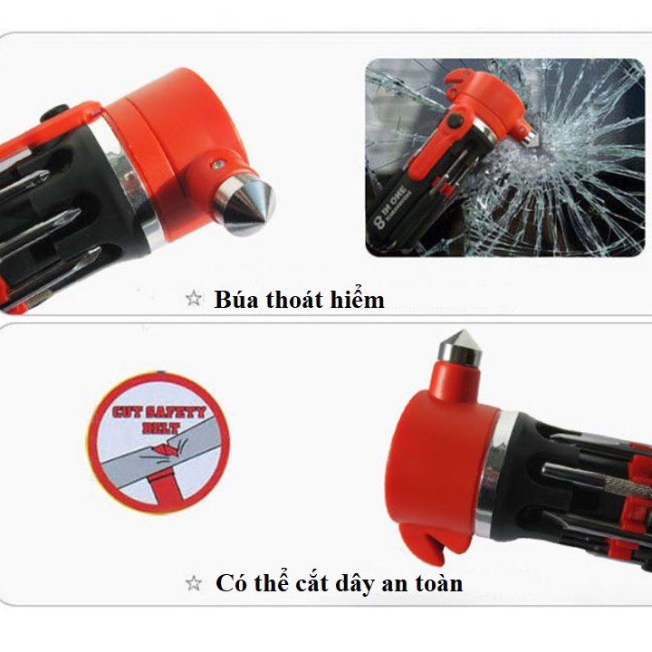 Dụng cụ cứu hộ, búa thoát hiểm, cứu hỏa, bình chữa cháy ô tô, kèm tuốc nơ vít, có đèn pin, dây câu bình ô tô