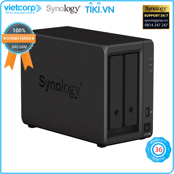 Thiết bị lưu trữ NAS Synology DS723+ (Đen) - Hàng Chính Hãng