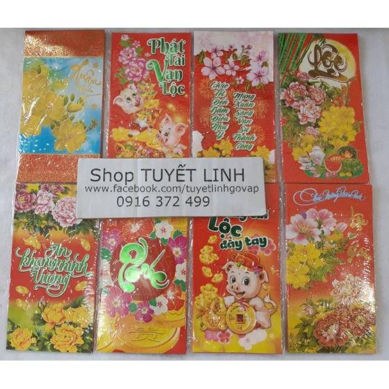 Lì xì khổ lớn 8,5 x16,5cm in nhũ bạc : 8k / xấp / 6 cái