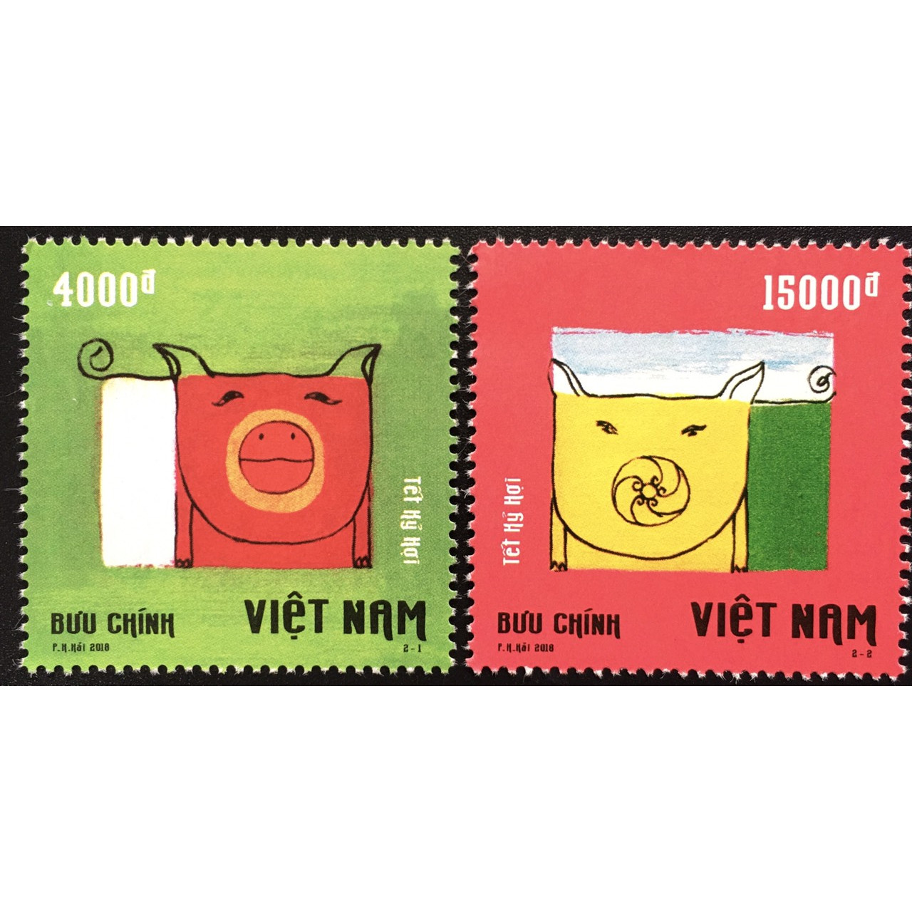 Bộ Tem Sưu Tầm Việt Nam Chủ Đề Tết Kỷ Hợi 2018 - 2 Con Stamp