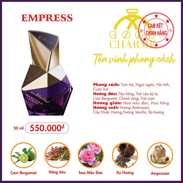 Nướ́c Hoa Nữ Chính Hãng Charme Empress Mùi hương ngọt ngào, nữ tính, đầy cuốn hút 50ml