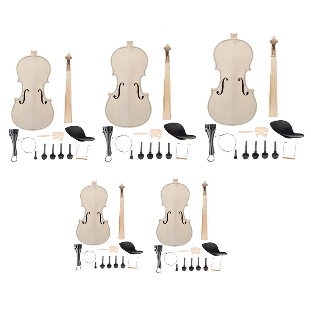 Wood Unfinished Violin Body Headstock Neck Chin Rest Tailpiece Peg Set