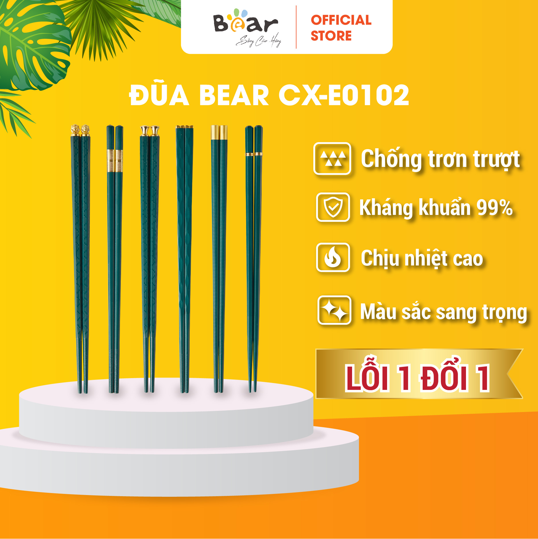 Đũa Bear cao cấp, kháng khuẩn, chất liệu an toàn CX-E0102