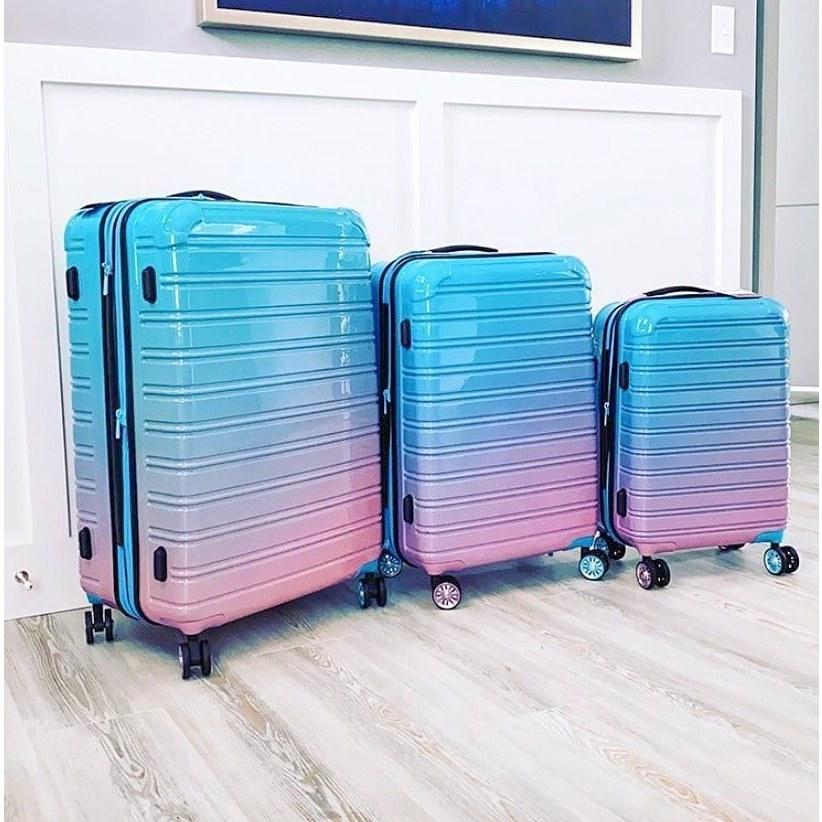 Vali Nhựa Carbon PC NiceVilla Khóa kéo Đôi Mở Rộng Chống Vỡ Size 20 &amp; 24 &amp; 28 Inch - XANH NGỌC