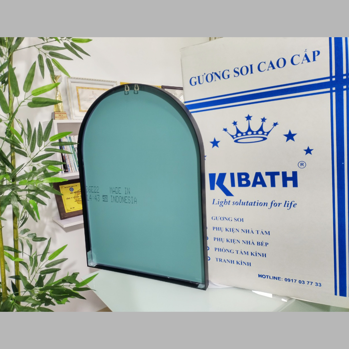 Gương Kibath Khung Nhôm Hình Bán Nguyệt KT 60x80 cm