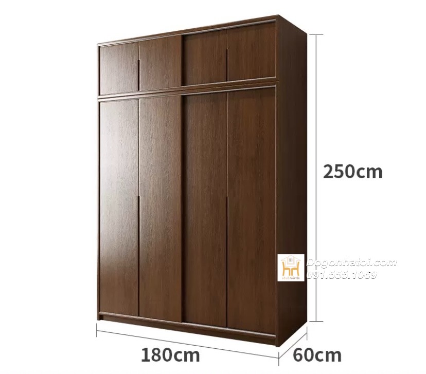 Tủ quần áo của lùa 3 cánh gỗ sồi màu óc chó 2m x 2m - TA230