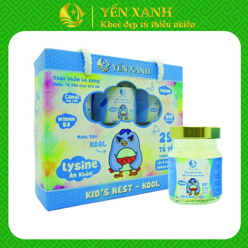 25% tổ yến - Thực phẩm bổ sung: Nước tổ yến chưng dành cho trẻ em Kid's nest - Kool hương dừa non - YẾN XANH - Lốc 6 lọ x 70ml