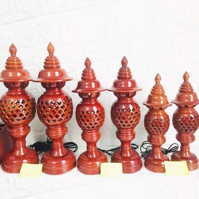 Cặp đèn thờ gỗ xà cừ size 41 hàng cao cấp loại 1