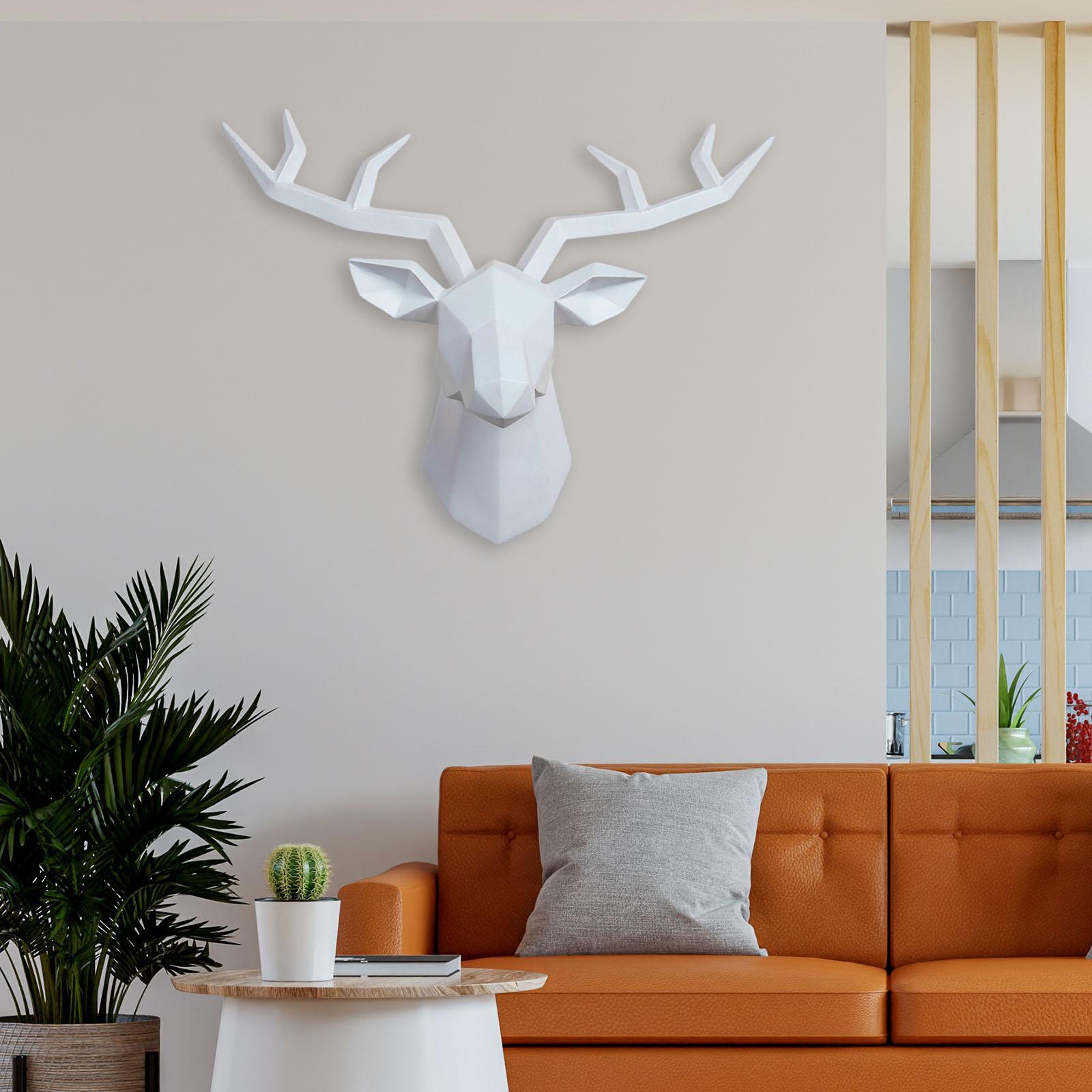 Resin Deer Head Sculpture Wall Mount Animal Statue Figurines Decoration White