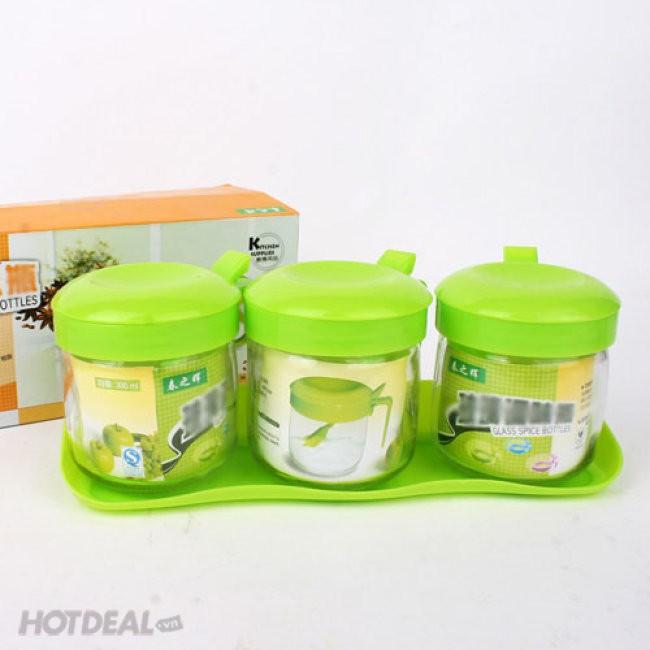 Bộ 3 Hủ Thủy Tinh Đựng Gia Vị Cao Cấp