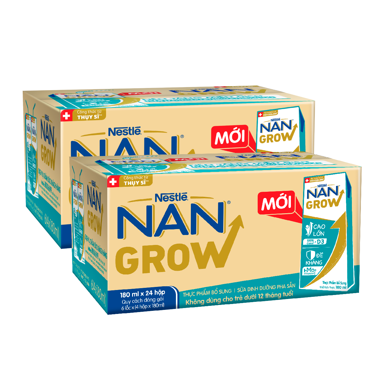 [Mua 1 Tặng 1] Thùng 24 hộp Sữa pha sẵn Nestlé NANGROW 180ml/hộp sữa mát công thức từ Thụy Sĩ 100% Canxi giúp bé cao lớn vượt trội 6(4 x 180ml) (1 tuổi trở lên)
