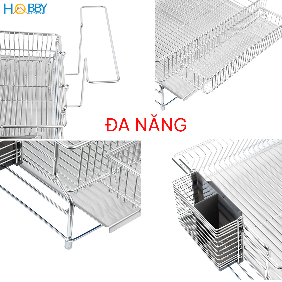 Kệ chén đa năng 1 tầng có khay hứng nước inox 304 Hobby home decor KC10