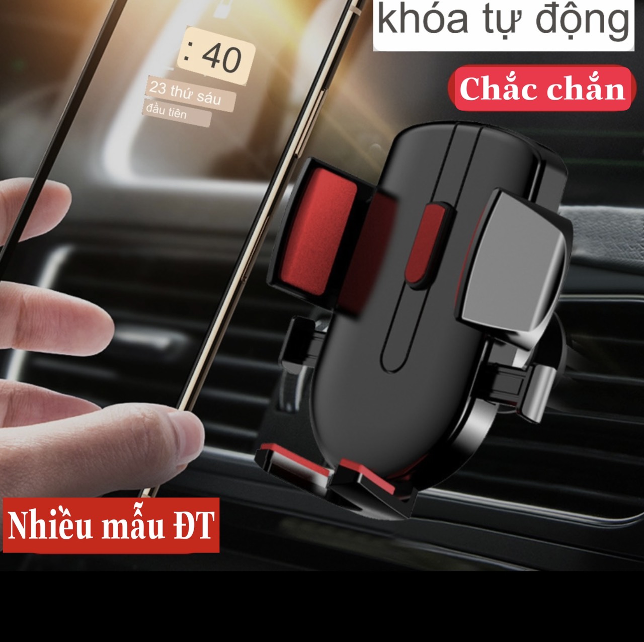 Giá đỡ điện thoại trên ô tô xe hơi gắn taplo kính và cửa gió điều hòa, Kẹp điện thoại ô tô xoay 360 độ thông minh A052