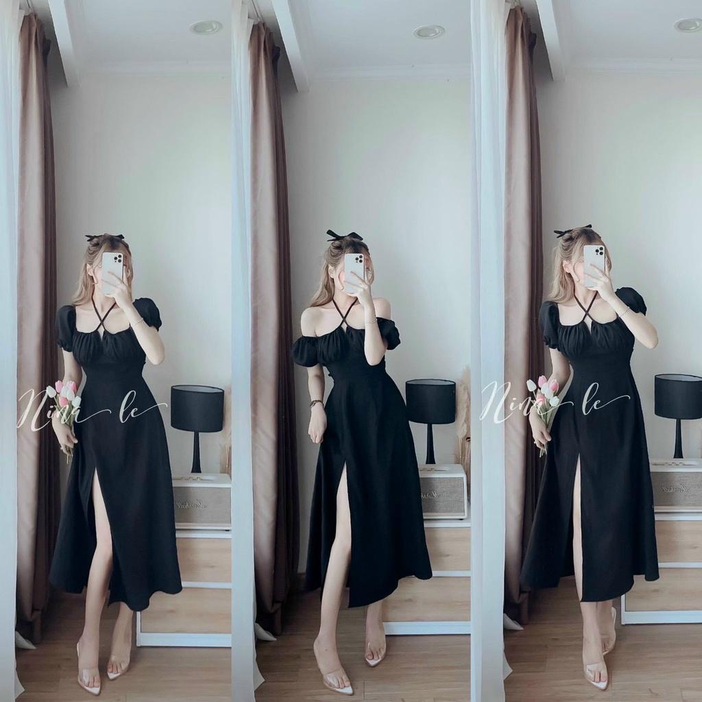 Đầm cổ yếm tay nơ xẻ tà xinh xắn dịu dàng dạo phố, đi biển