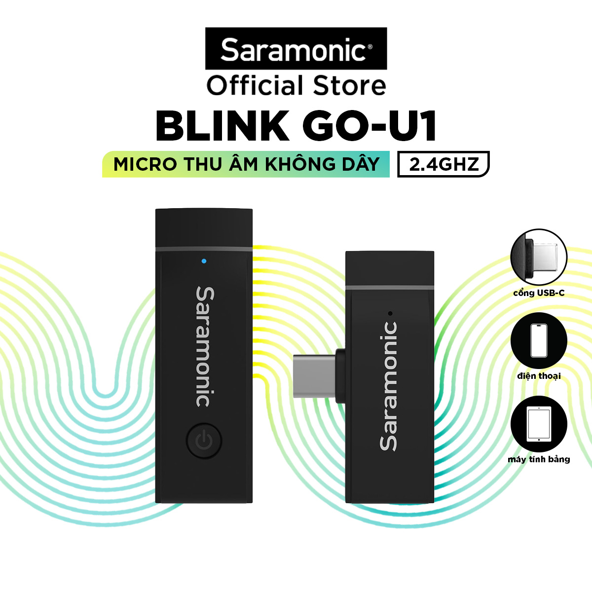 Micro Thu Âm Không Dây Saramonic Blink Go - Chuyên Dùng Cho Điện Thoại - Khử ồn Thông Minh - Hàng Chính Hãng