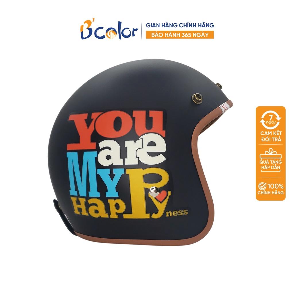 Mũ Bảo Hiểm 3/4 Có Kính Chắn Gió Cao Cấp Màu Đen My Happy Chính Hãng B'color