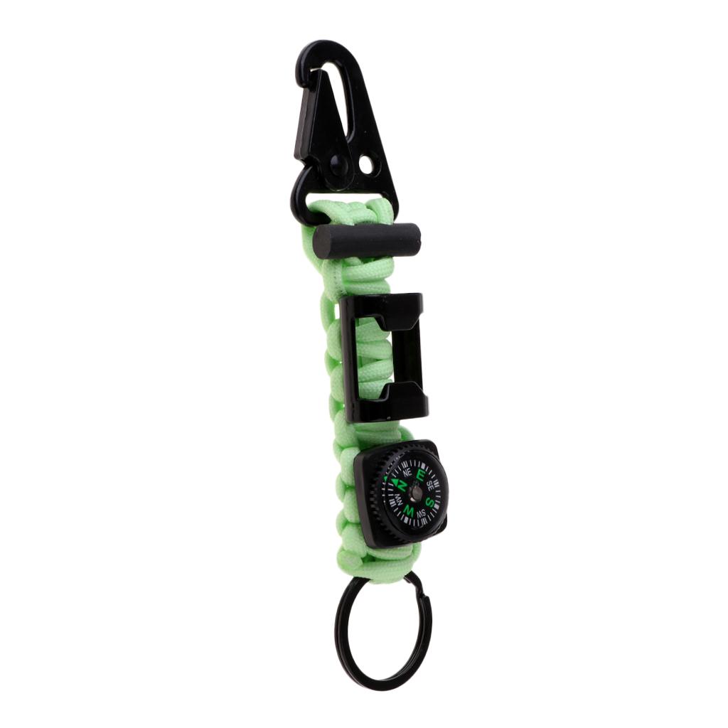 Outdoor Parachute Cord Lanyard W/ Compass Keychain Bottle Opener Flint Fire Starter