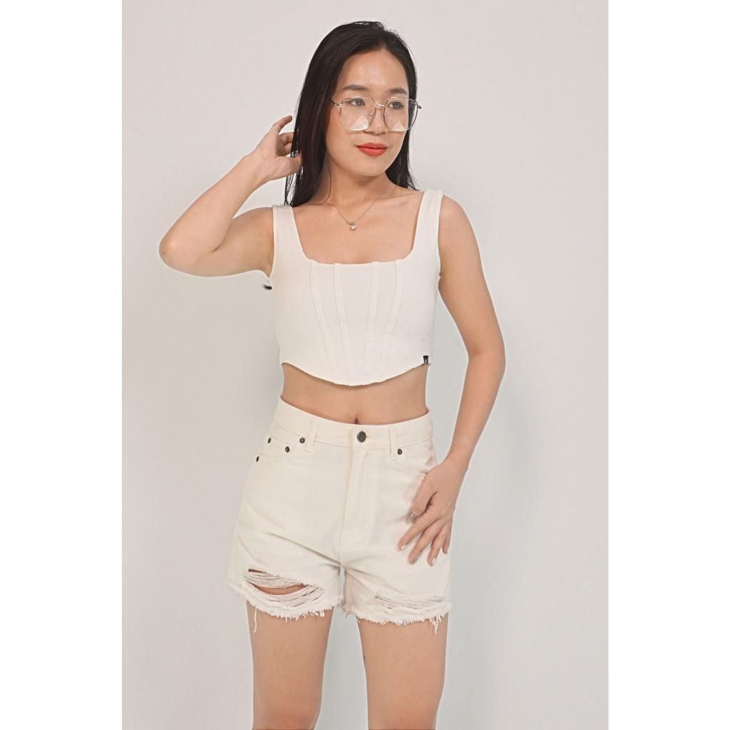 Quần short jean nữ lưng cao SJS01_Quần bò jean chất Denim co giãn thương hiệu Samma Jeans