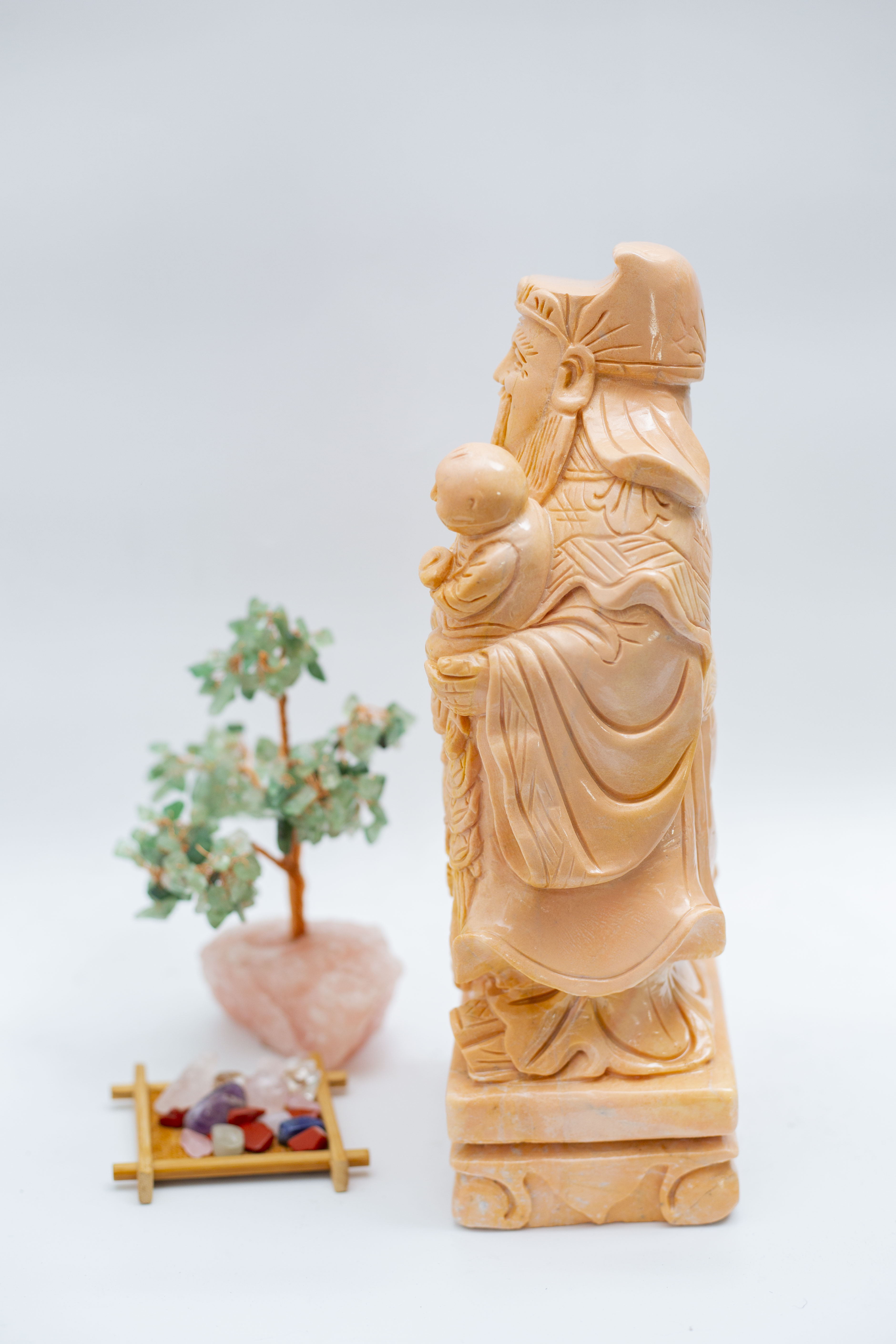 Bộ  Phúc Lộc Thọ đá Cẩm thạch cam vàng - cao 30cm