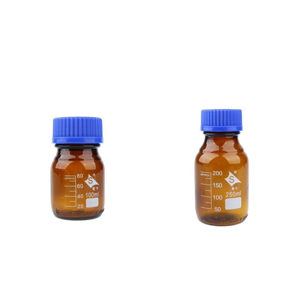 2XGraduated Round Glass Reagent Bottle With Scale Line Screw Cap 250+100mL