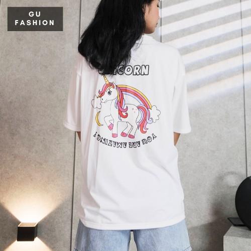 Áo thun tay lỡ nam nữ, Áo thun unisex form rộng Unicorn vải Cotton co giãn 4 chiều