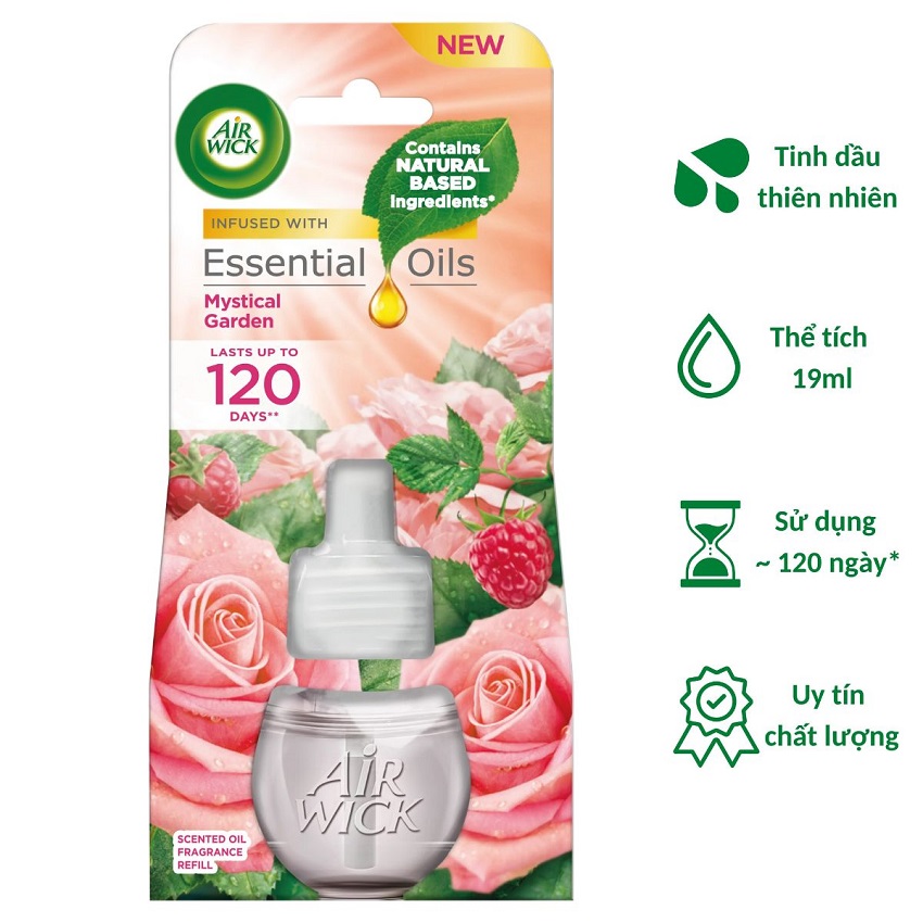 26 Mùi Hương Chai Tinh Dầu Cắm Điện Airwick Thay Thế Refill 19Ml, Điện 220V Dùng Thay Thế Trong Bộ Tinh Dầu Cắm Điện - Hương Hoa Hồng Hoàng Gia