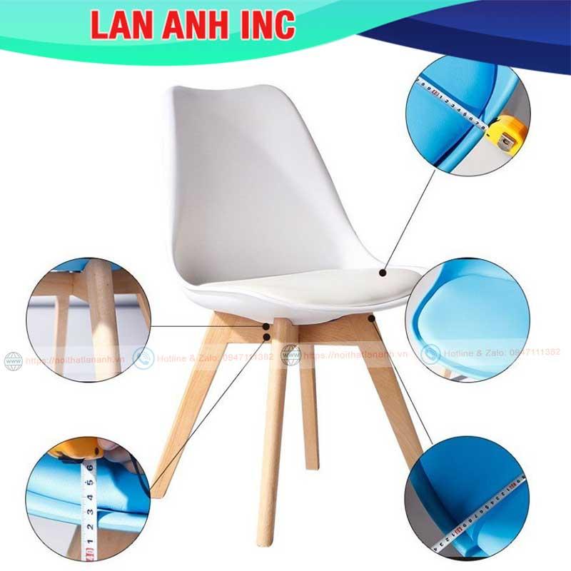 Ghế nhựa quán cafe văn phòng đẹp chân gỗ tựa lưng cao nệm lót simili giá rẻ eames LAGN33