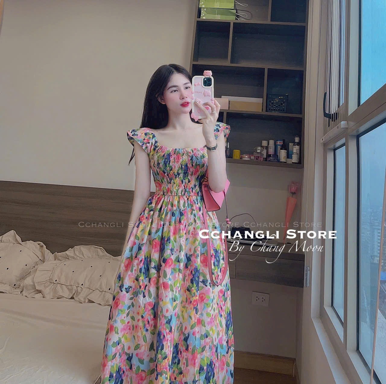 ĐẦM VOAN HOA MOKING THÂN TRƯỚC THÂN SAU MÀU Y HÌNH