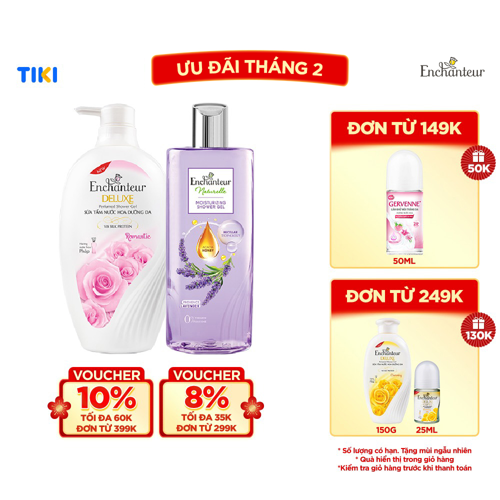 Combo Sữa tắm Enchanteur Naturelle hương hoa Lavender 260g + Sữa Tắm Nước Hoa Dưỡng Da Romantic 650G