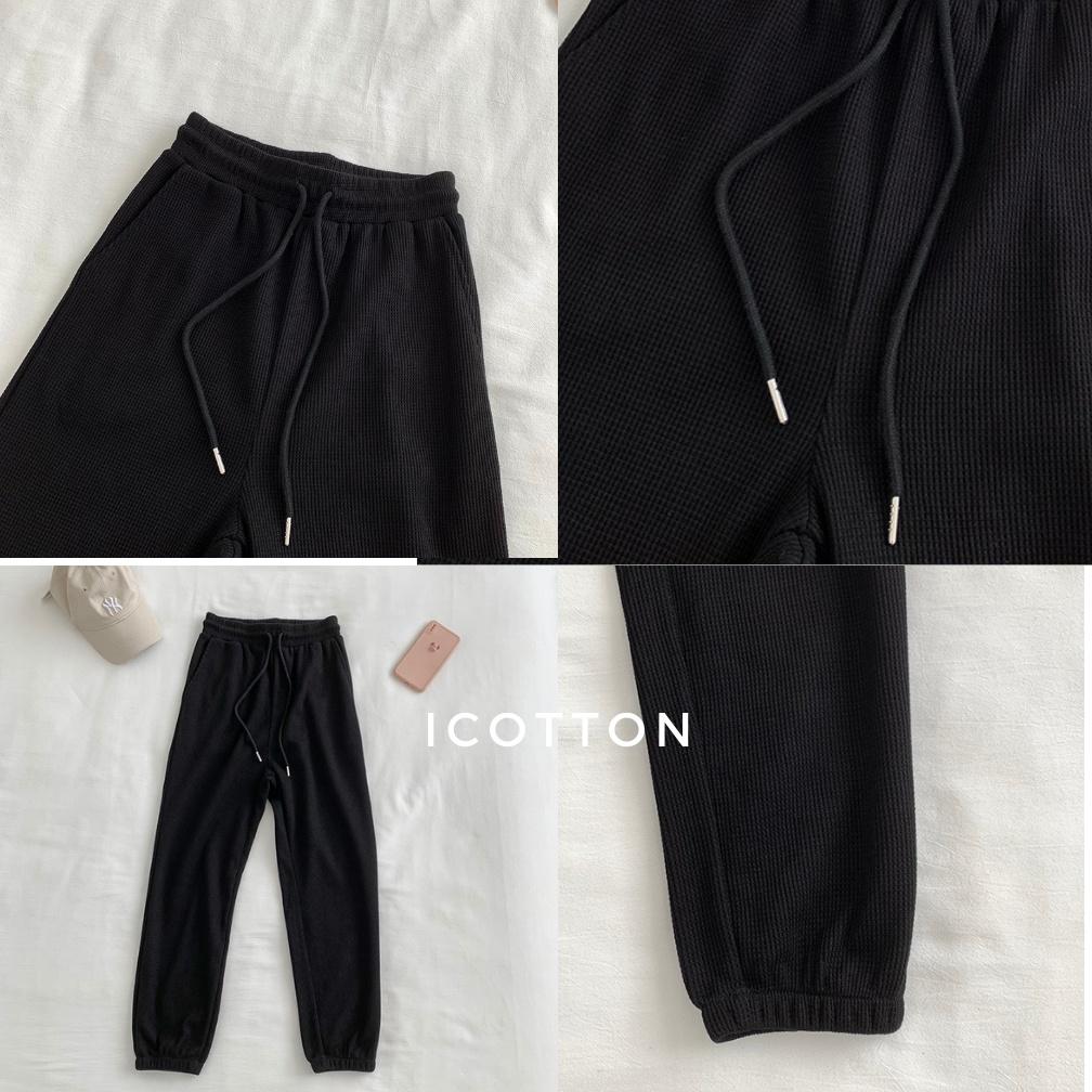 Quần jogger nữ icotton quần thể thao nữ bo gấu chất tổ ong dày dặn không bai xù