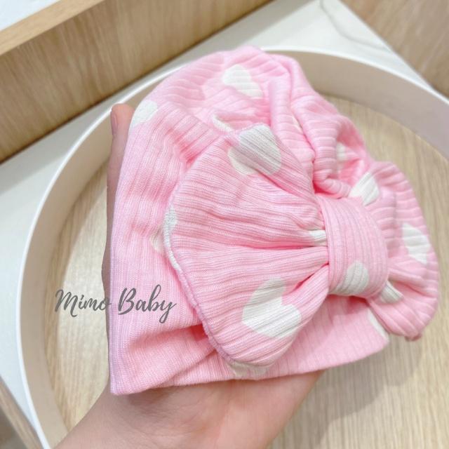 Mũ turban đính nơ màu hồng tươi cho bé gái 6-10kg MTB86 Mimo Baby
