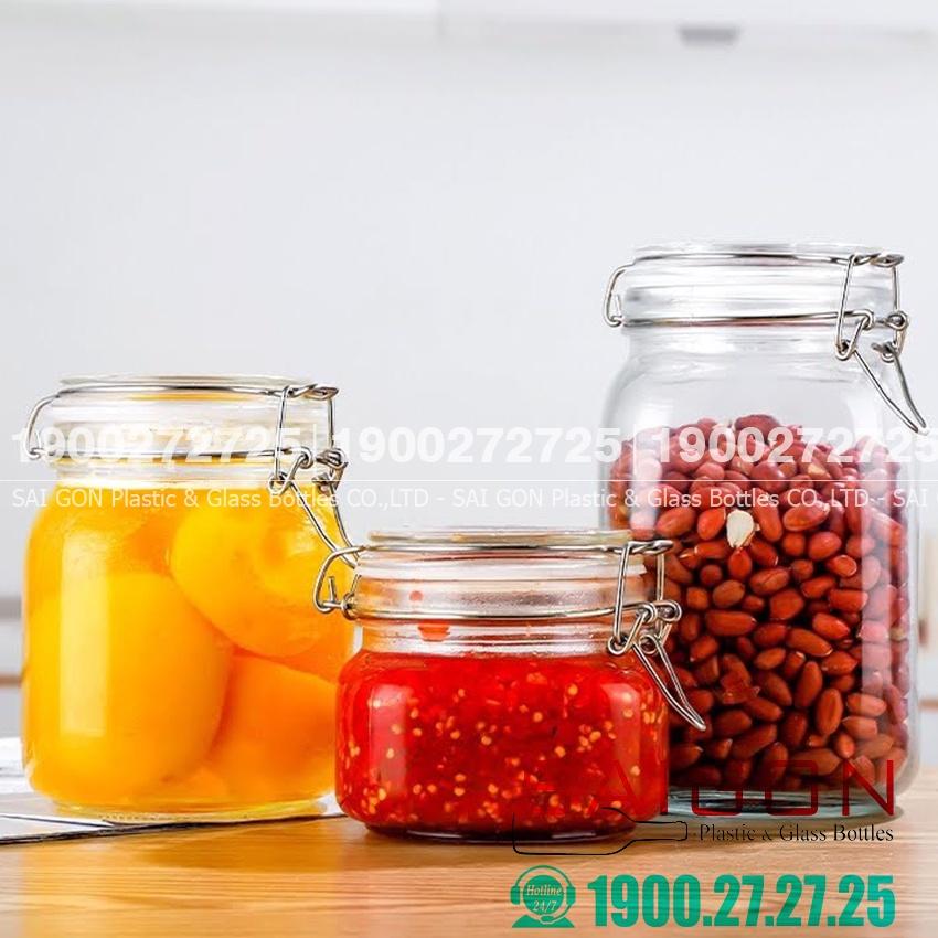 Hũ Thủy Tinh Gia Vị - Hũ Nắp Gài Gọng Thép Đa Dung Tích và Hình Dáng