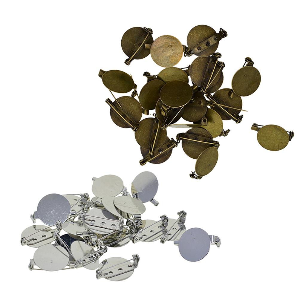 20x Round Brooch Base Blank Tray with Safety Pin Back DIY Jewelry Making Accessories