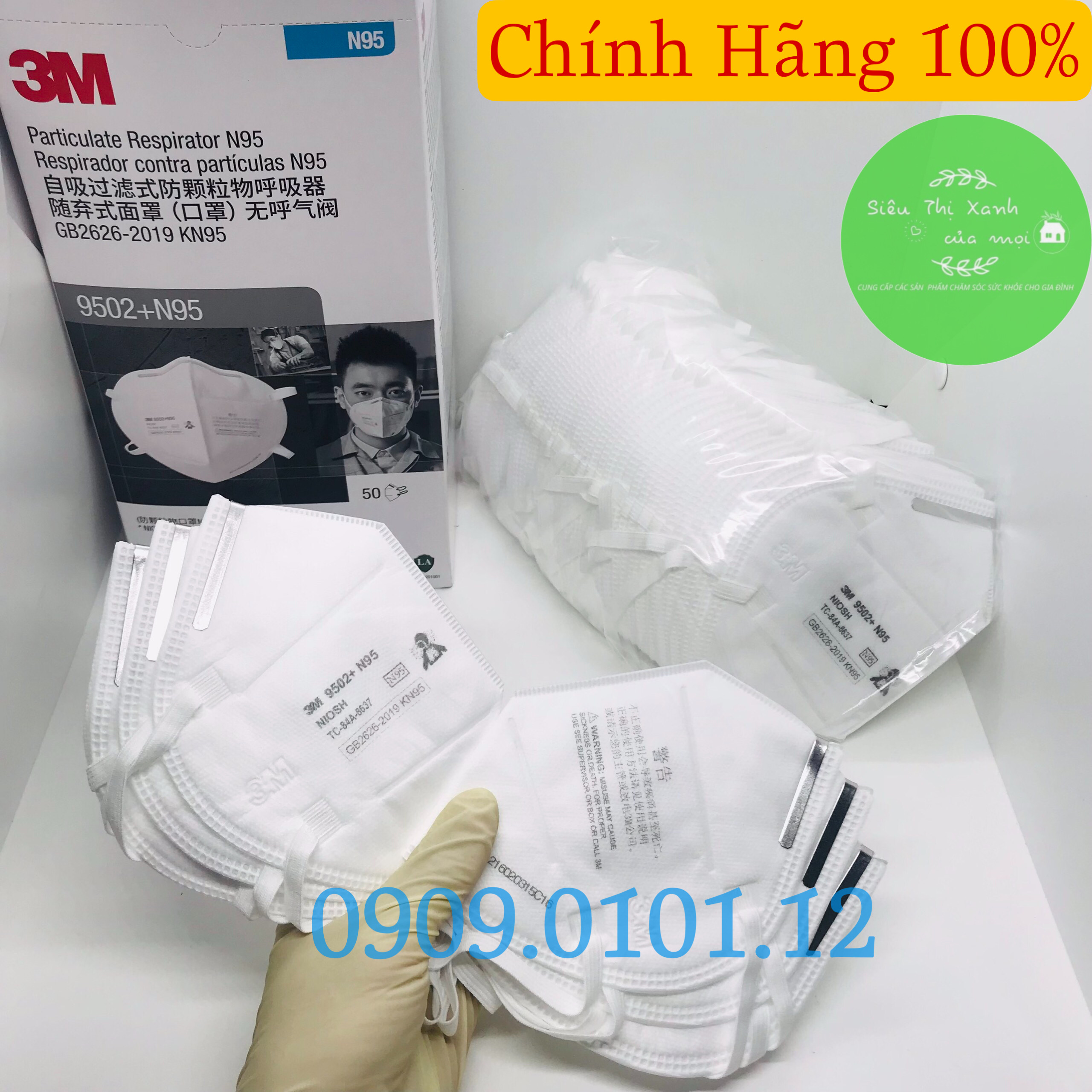 Khẩu trang 3m 9502+ cao cấp tiệt trùng đóng gói kín dây đeo qua đầu, N95 chính hãng đạt chuẩn FFP2 NIOSH Mỹ