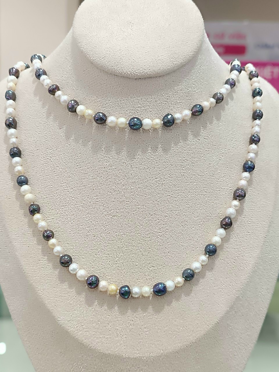 Chuỗi ngọc trai Akoya mix màu ngọc trắng và ngọc đen ánh tím (DNT0113) - MOON Jewelry