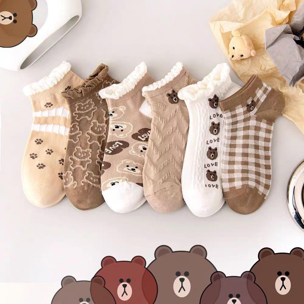 T18 -Tất vớ nữ cổ ngắn dễ thương cotton hình gấu màu be mỏng thoáng Urbanize - Chọn ngẫu nhiên