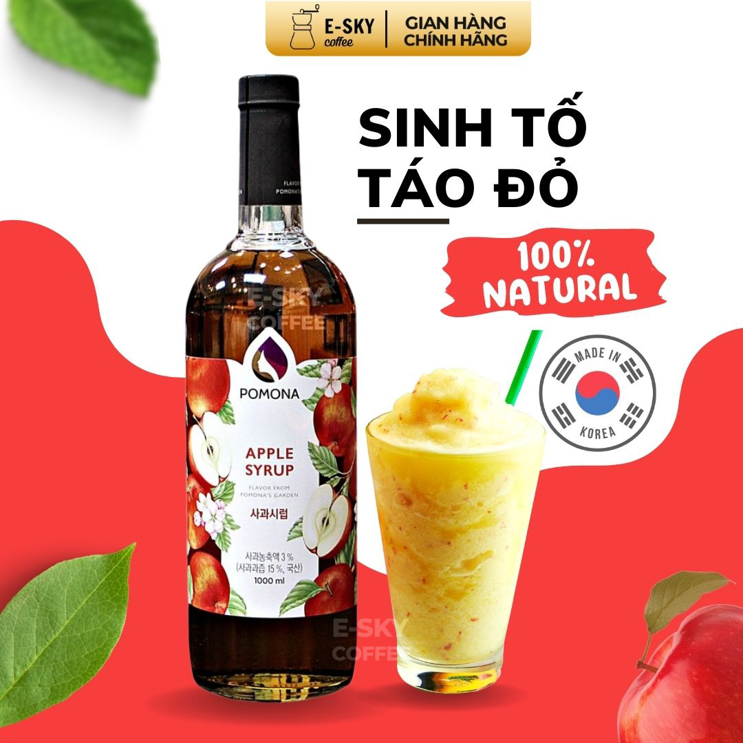 Siro Táo Đỏ Pomona Apple Syrup Nguyên Liệu Pha Chế Hàn Quốc Chai Thủy Tinh 1 Lít