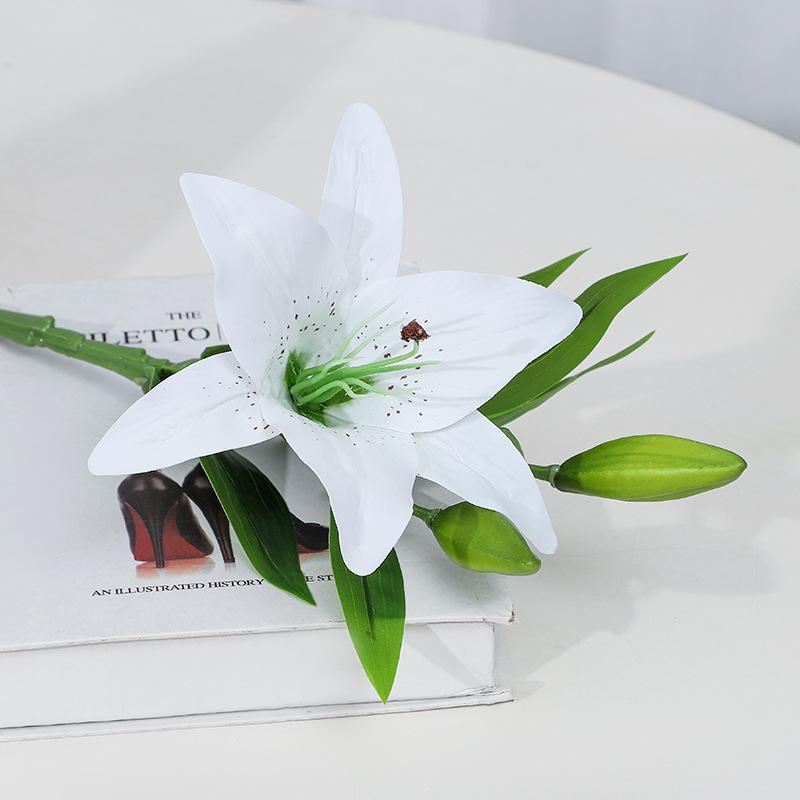 4PCS hoa lily nhân tạo thực vật sắp xếp hoa giả lụa đám cưới bó hoa cô dâu màu trắng trong nhà