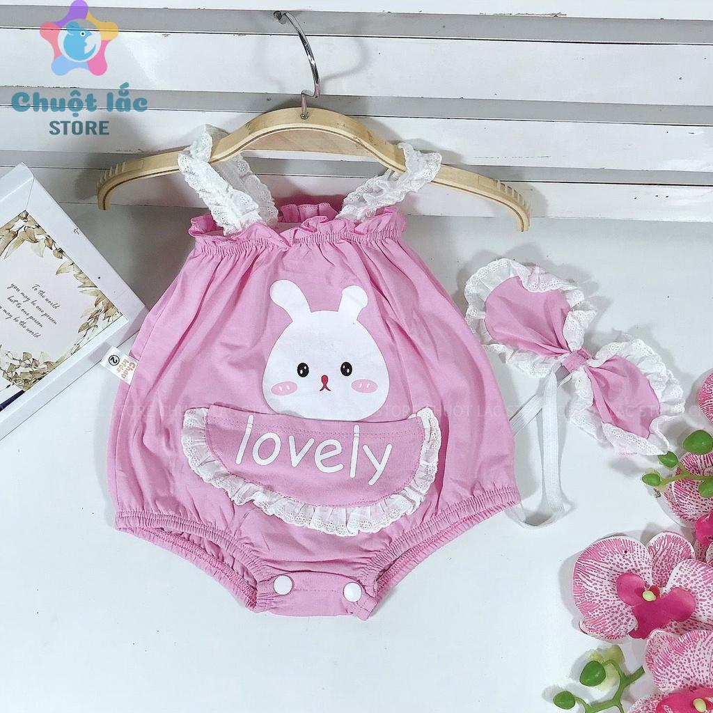 Bộ Đồ Body Cho Bé Gái Kiểu 2 Dây Hình Thỏ Có Túi Kèm Tuban Cài Đầu 3kg Đến 12kg Màu Hồng