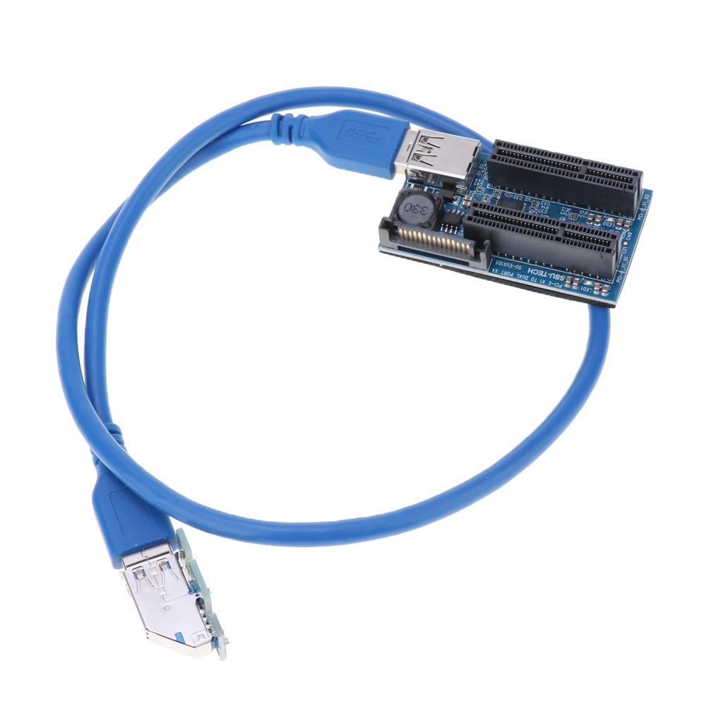 Express PCI-E 1x To Dual 4x Extender Riser Card Adapter USB 3.0 Cable