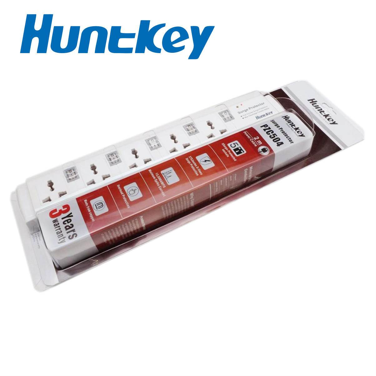 Hình ảnh  Ổ Cắm Điện Đa Năng Huntkey PZC504 5 Cổng, 5 Công Tắc Chống Sét - Hàng Chính Hãng