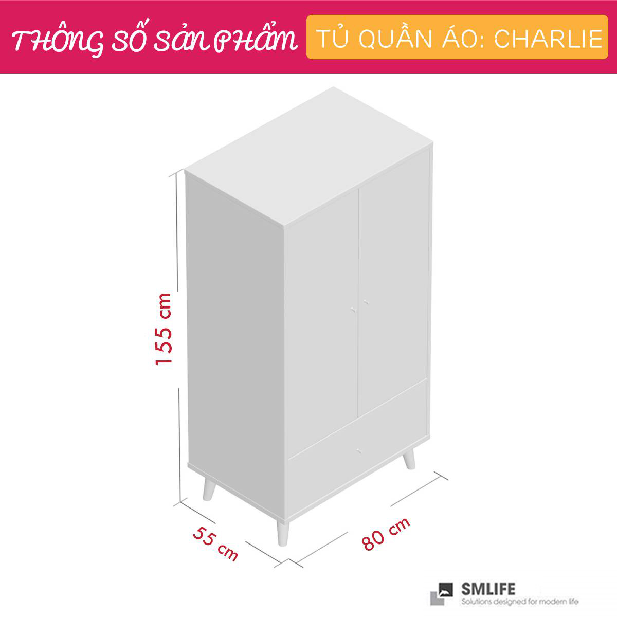 Tủ áo gia đình thiết kế hiện đại SMLIFE Charlie