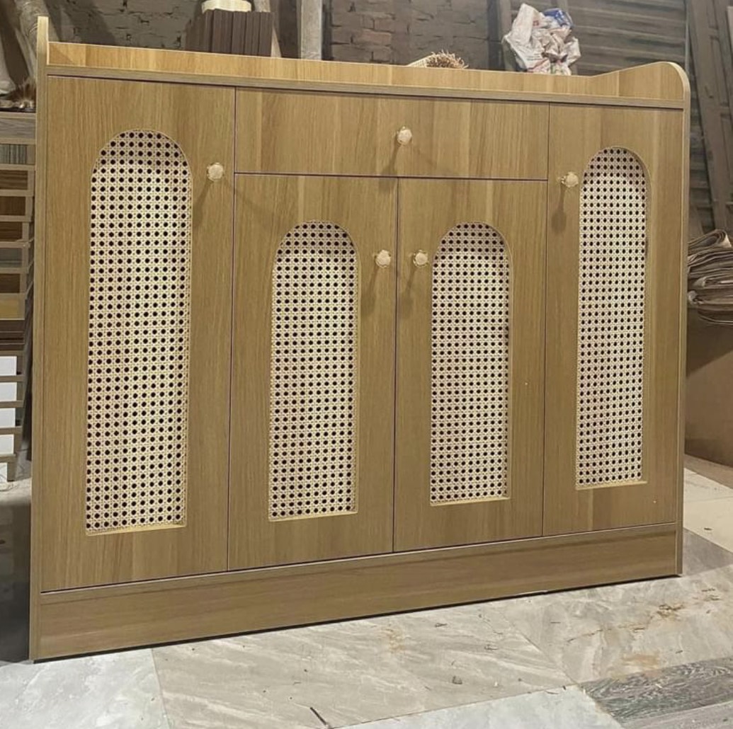 Tủ giày phối mây 4 cánh 1m2 Tundo cửa vòm hiện đại