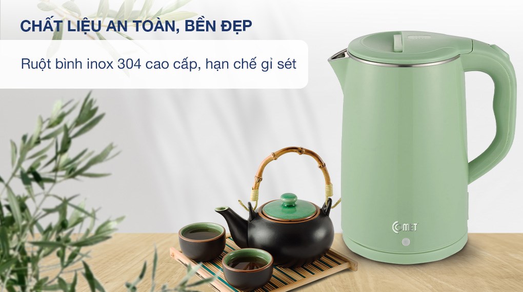 Bình đun siêu tốc Comet CM8218 – Hàng chính hãng - Inox 304 chống gỉ, dung tích 1.8L, công suất 1500W – Tự ngắt an toàn, thiết kế sang trọng